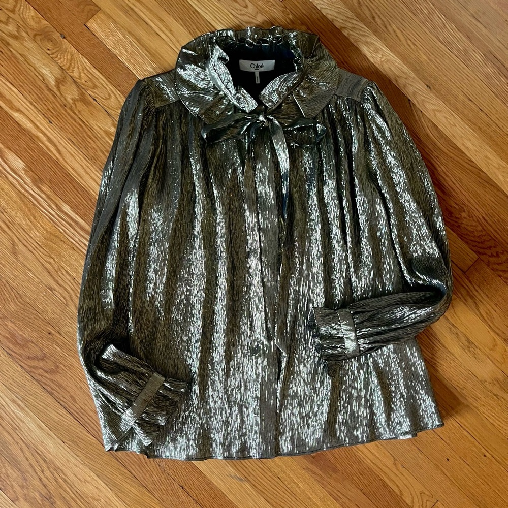 RUNWAY CHLOE METALLIC GOLD SILK BLOUSE